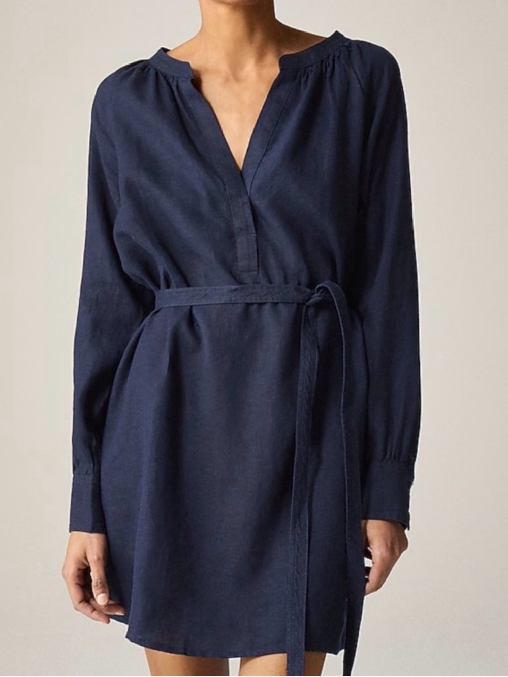J CREW Cabana 100% Linen Navy Mini Dress Size Large Tall